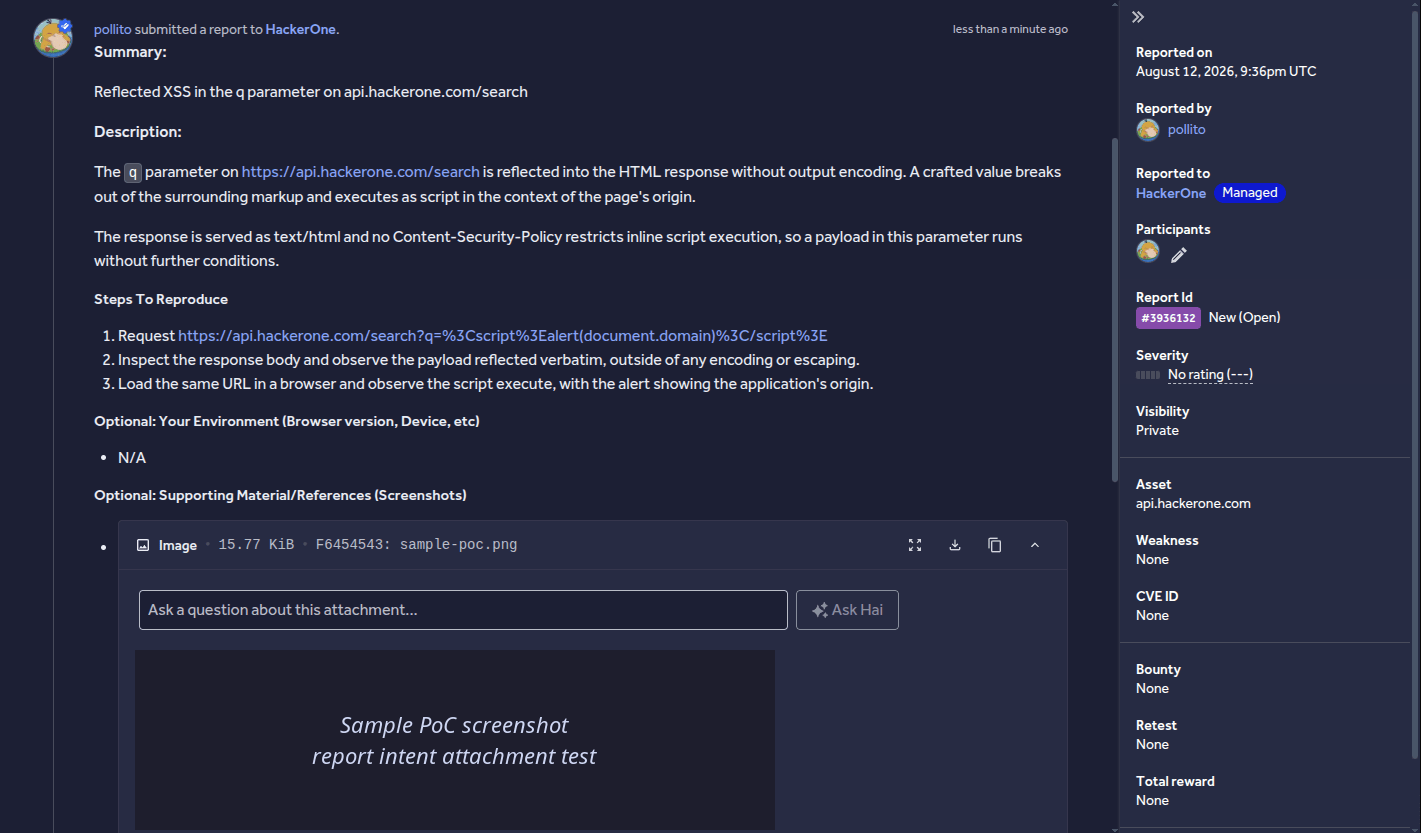 The submitted report from the intent