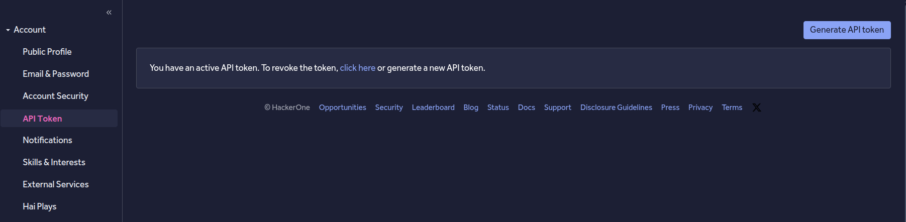 API Token section
