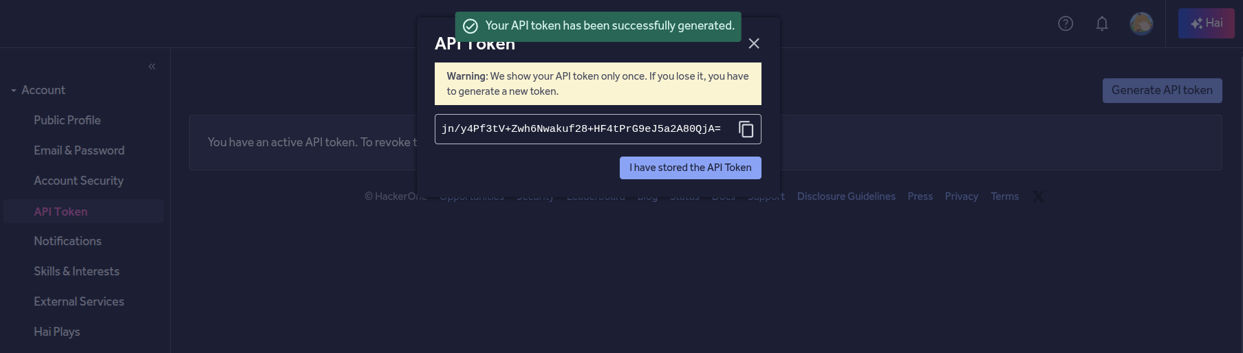 Generating a new API token