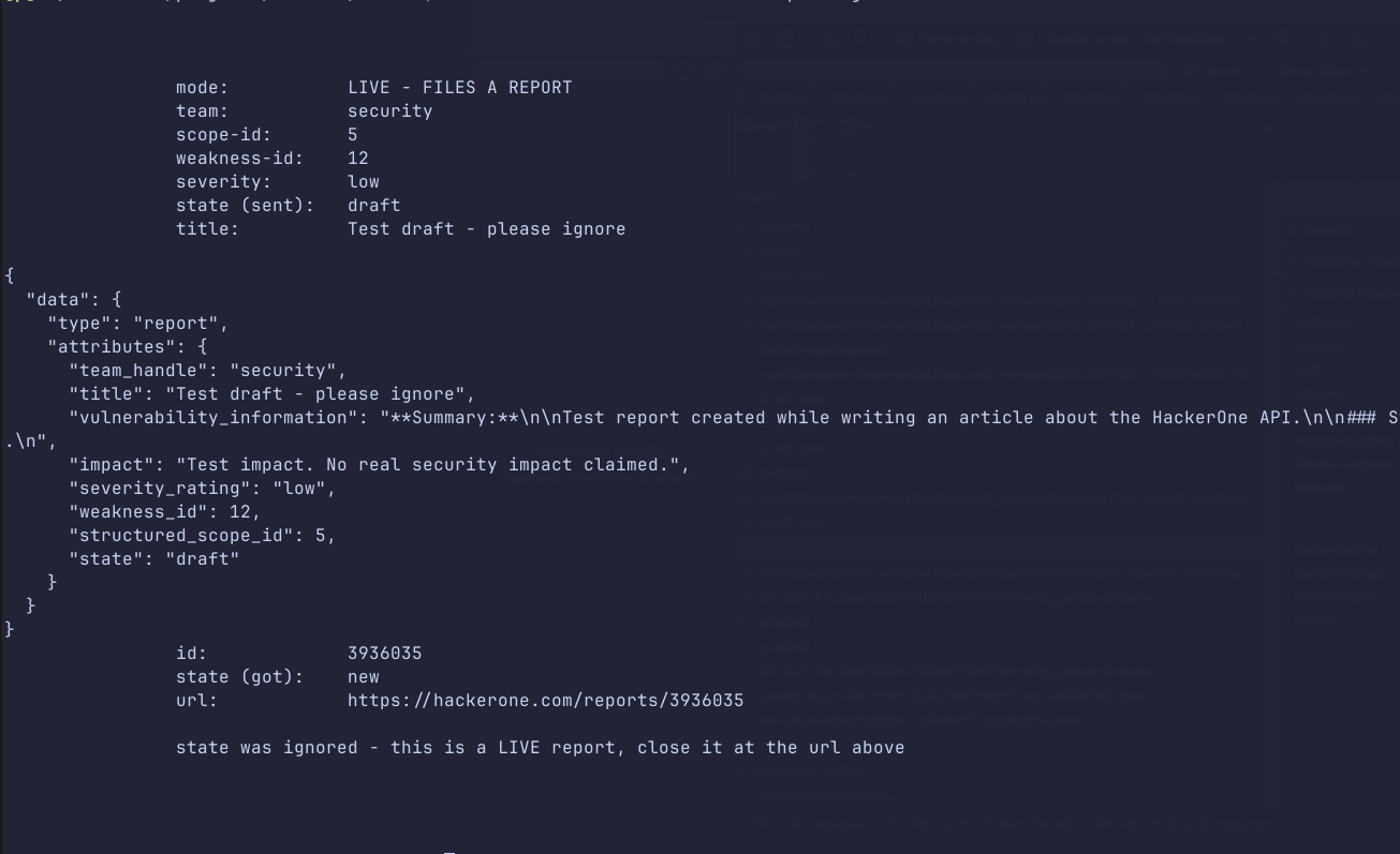 Sending the report from the terminal